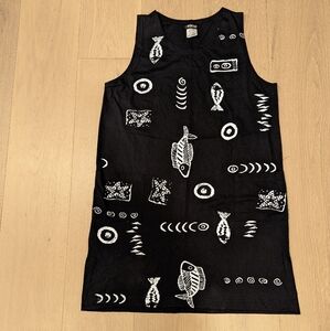 Black Sleeveless Dress with White Fish Print